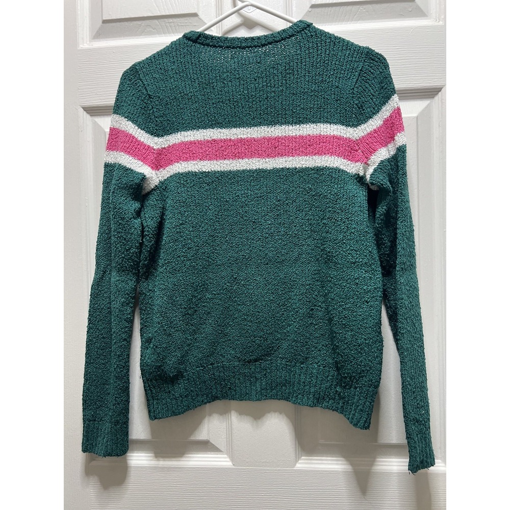 Abercrombie Kids Size 13/14 Girls Long Sleeve Sweater Green with white and pink